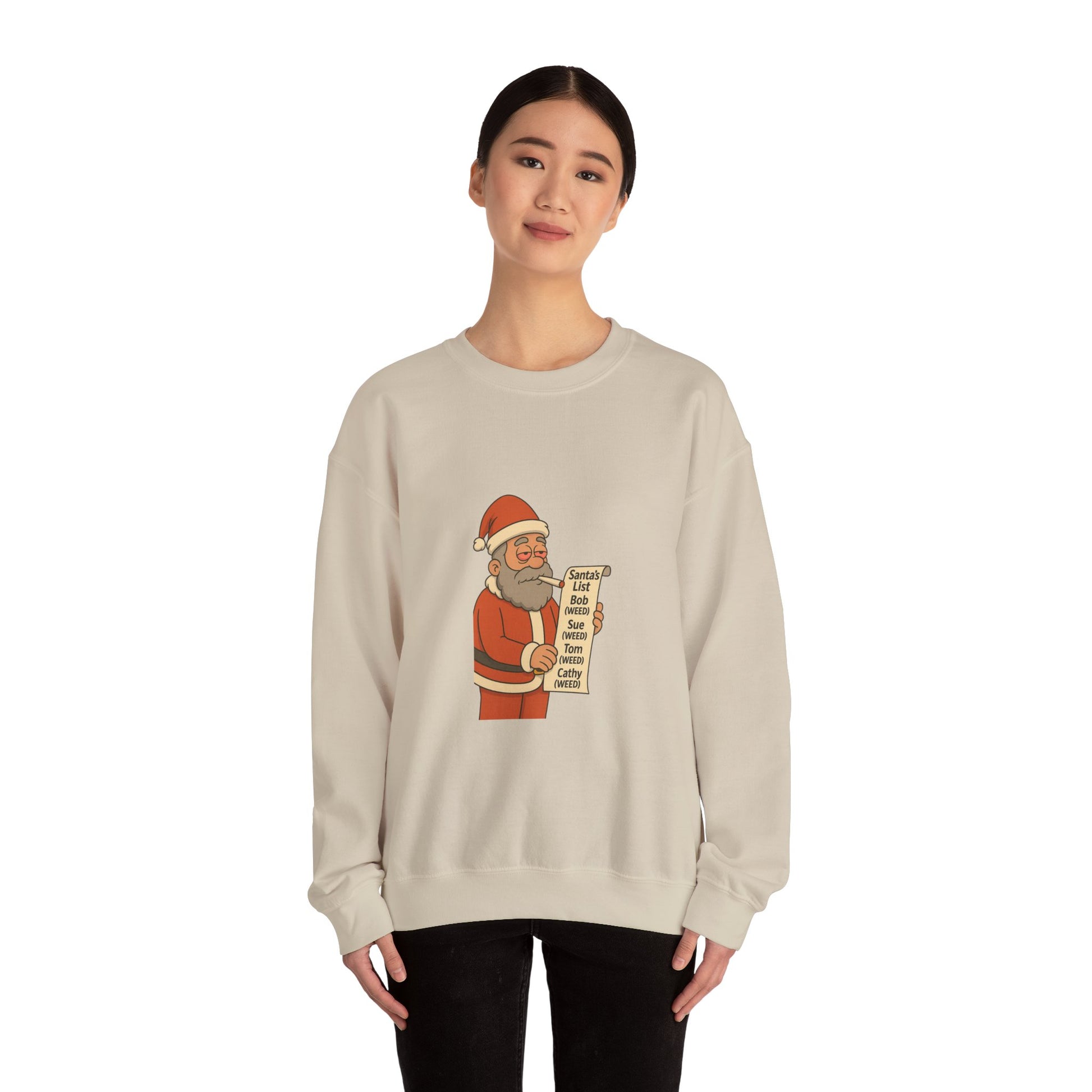 Santa Smoking Weed Holding Naughty & Nice List Crewneck Sweatshirt Printify