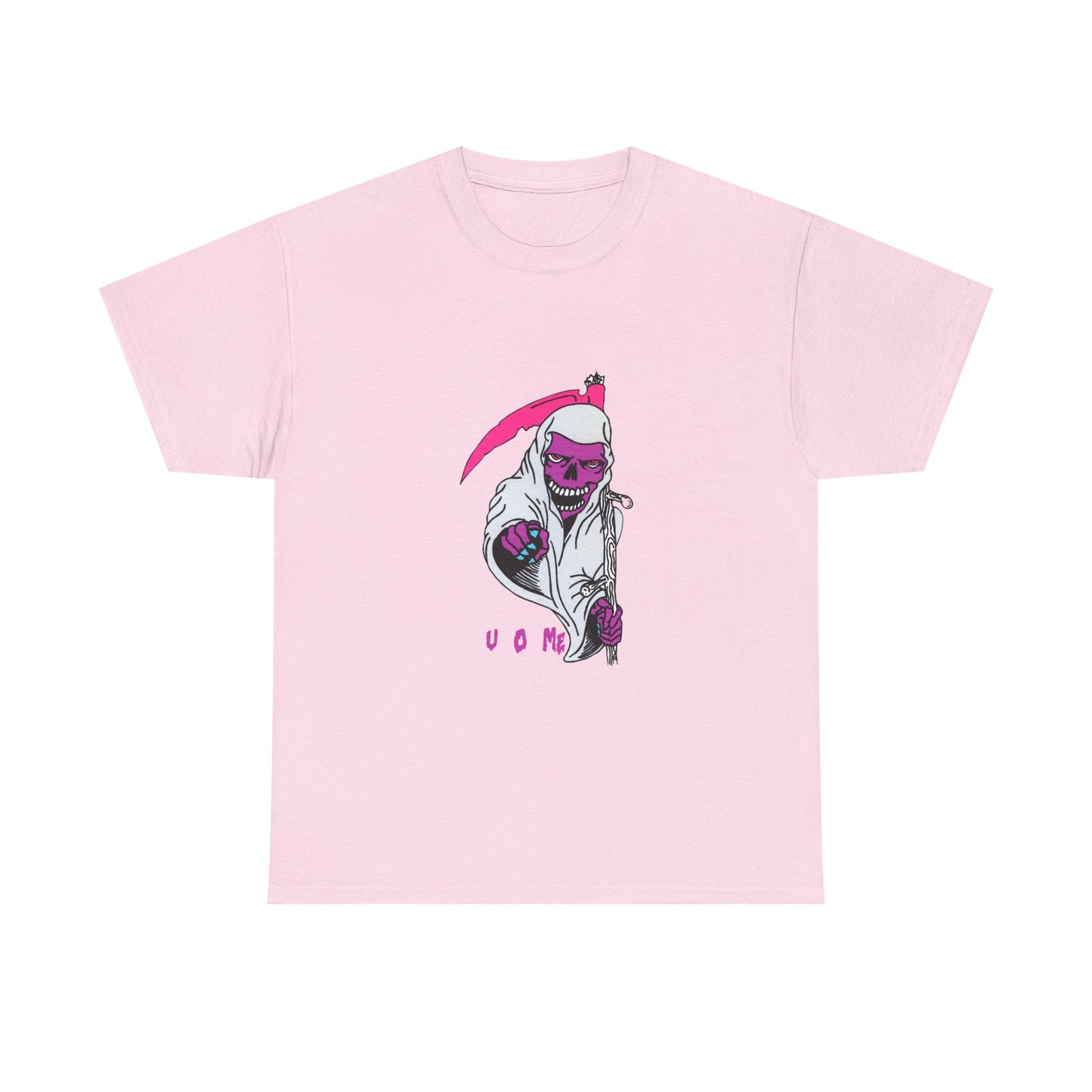 Grim Reaper Graphic Tee — Neon Pink Scythe Skeleton UOME T-Shirt Printify
