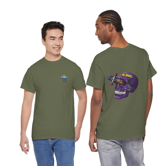 Skull Skateboard Tee — "No Brakes" Graphic Cotton Shirt Printify
