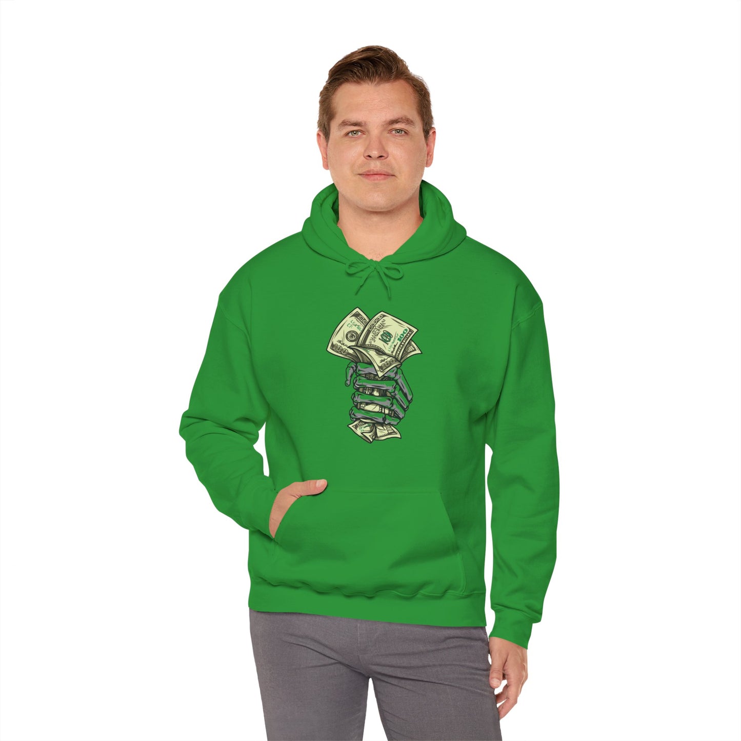 Custom Designed Heavy Blend™ Hooded Sweatshirt Skeletal Hand Gripping Stack of 100's front Printify