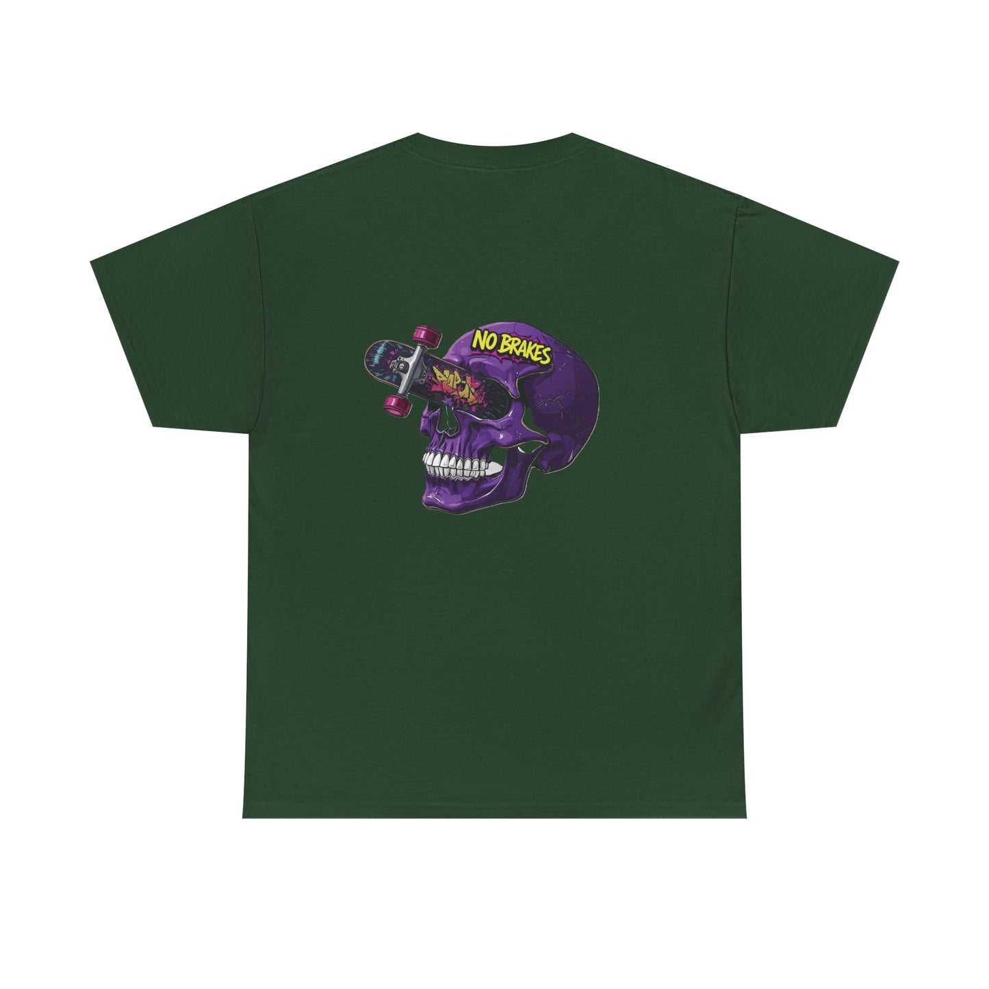 Skull Skateboard Tee — "No Brakes" Graphic Cotton Shirt Printify