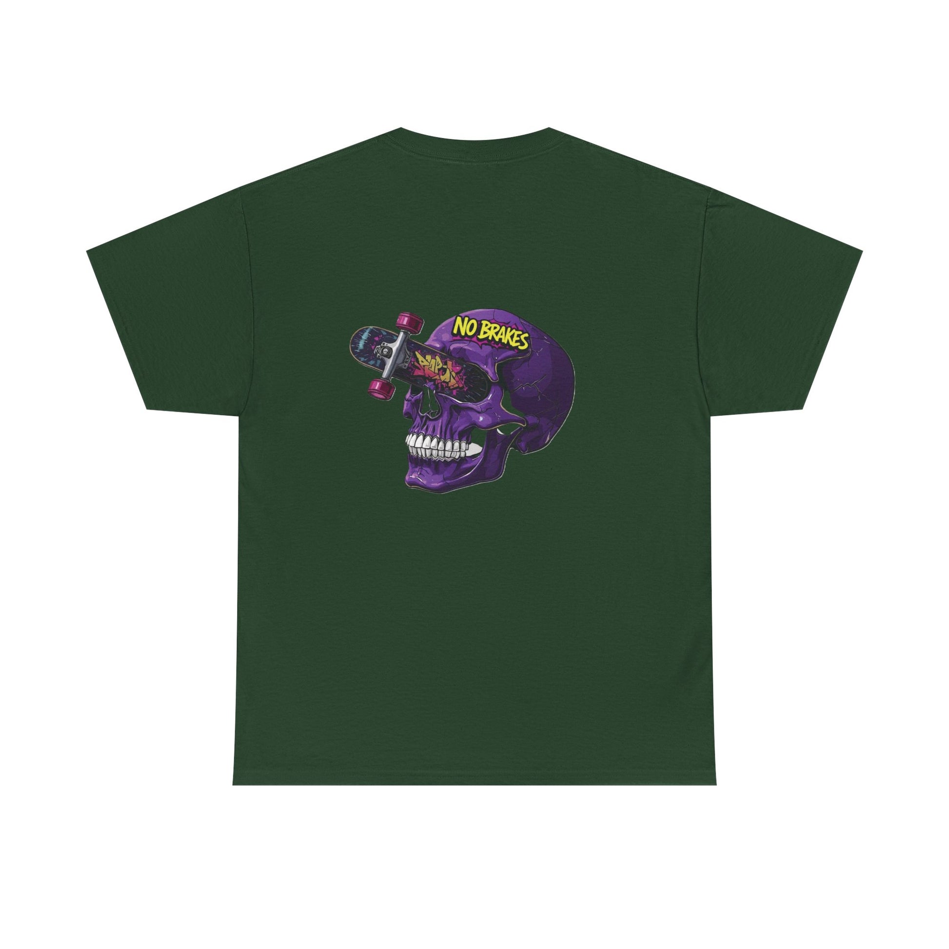 Skull Skateboard Tee — "No Brakes" Graphic Cotton Shirt Printify