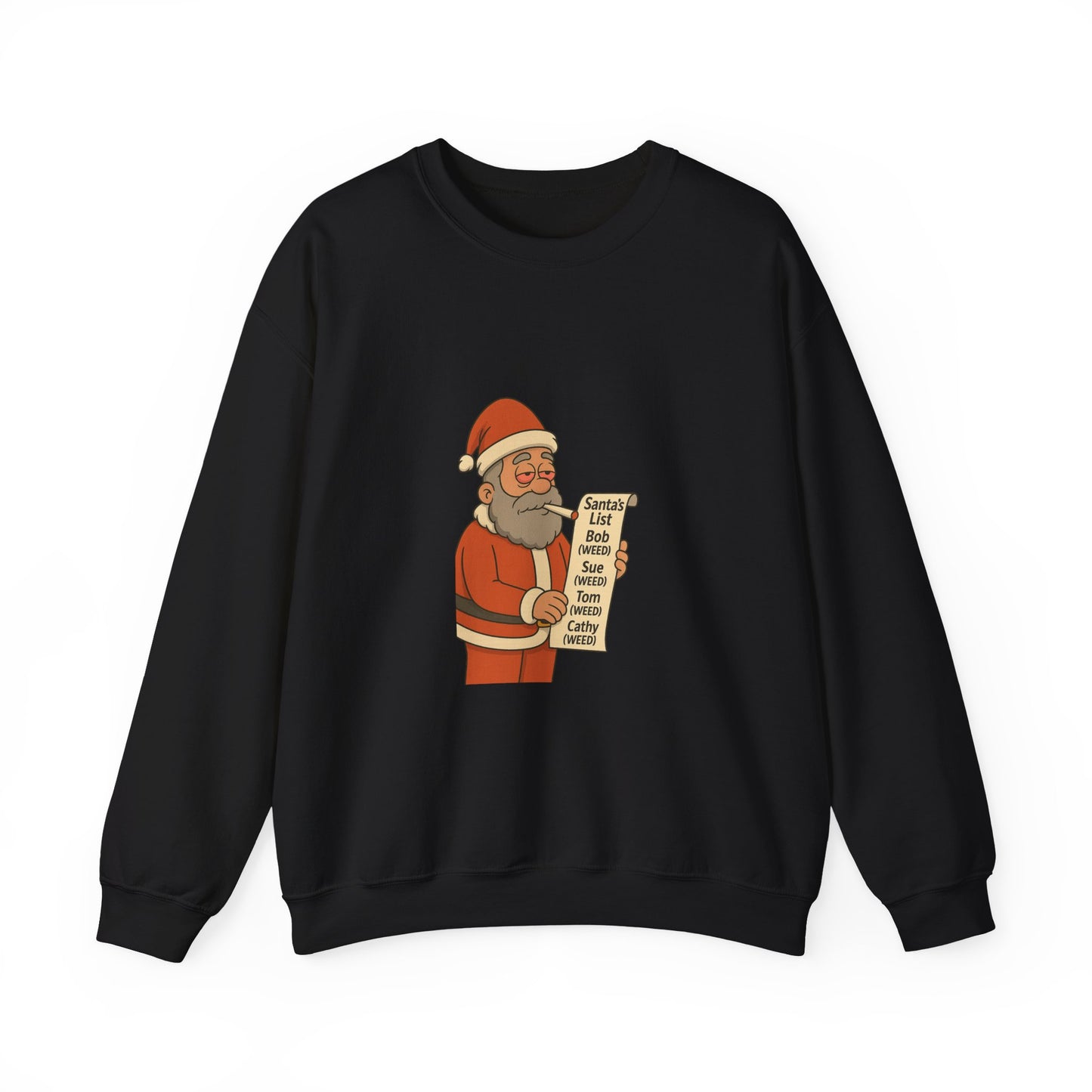 Santa Smoking Weed Holding Naughty & Nice List Crewneck Sweatshirt Printify