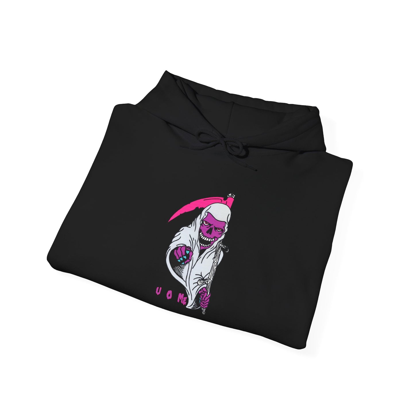 Hoodie — Pink Grim Reaper Illustration "UOme" Streetwear Pullover Printify
