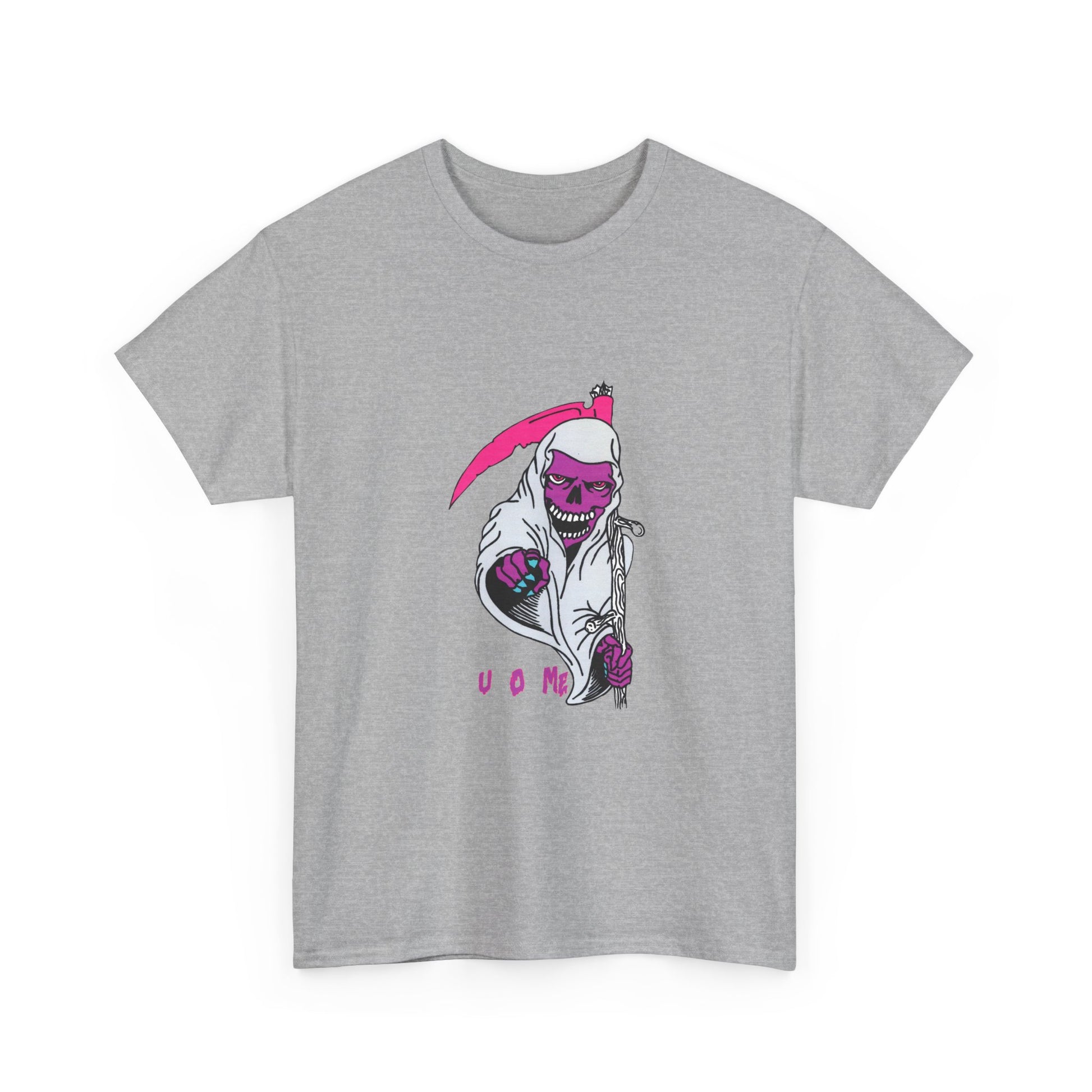 Grim Reaper Graphic Tee — Neon Pink Scythe Skeleton UOME T-Shirt Printify