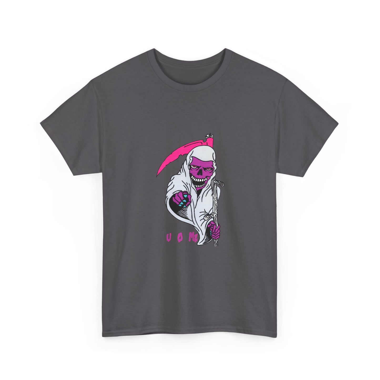 Grim Reaper Graphic Tee — Neon Pink Scythe Skeleton UOME T-Shirt Printify