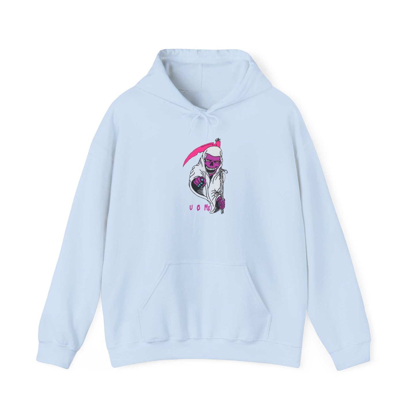 Hoodie — Pink Grim Reaper Illustration "UOme" Streetwear Pullover Printify