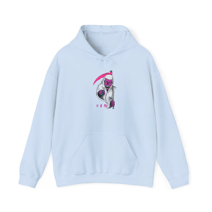 Hoodie — Pink Grim Reaper Illustration "UOme" Streetwear Pullover Printify
