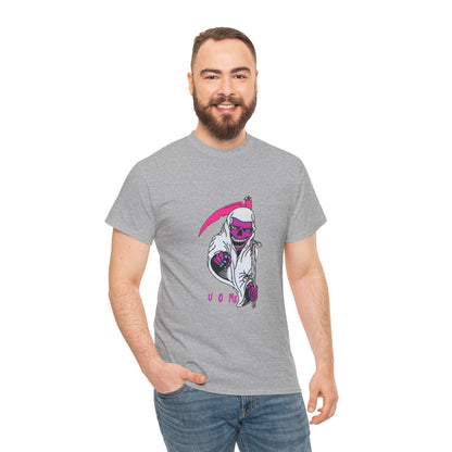 Grim Reaper Graphic Tee — Neon Pink Scythe Skeleton UOME T-Shirt Printify