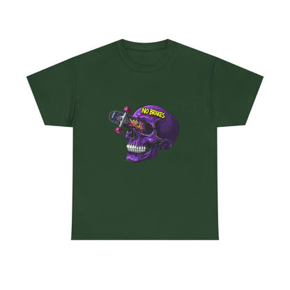 Skull Skateboard Graphic Tee — "No Brakes" Purple Skull Skate Shirt Printify