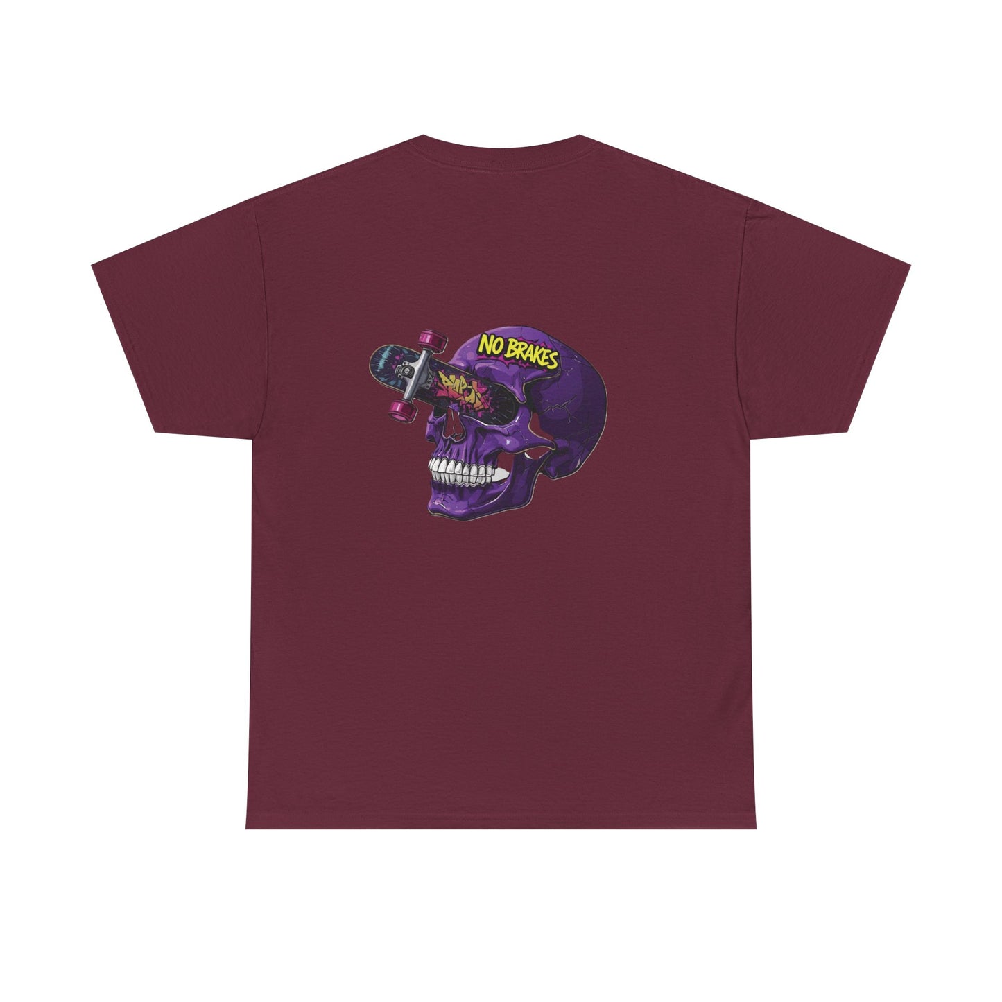Skull Skateboard Tee — "No Brakes" Graphic Cotton Shirt Printify