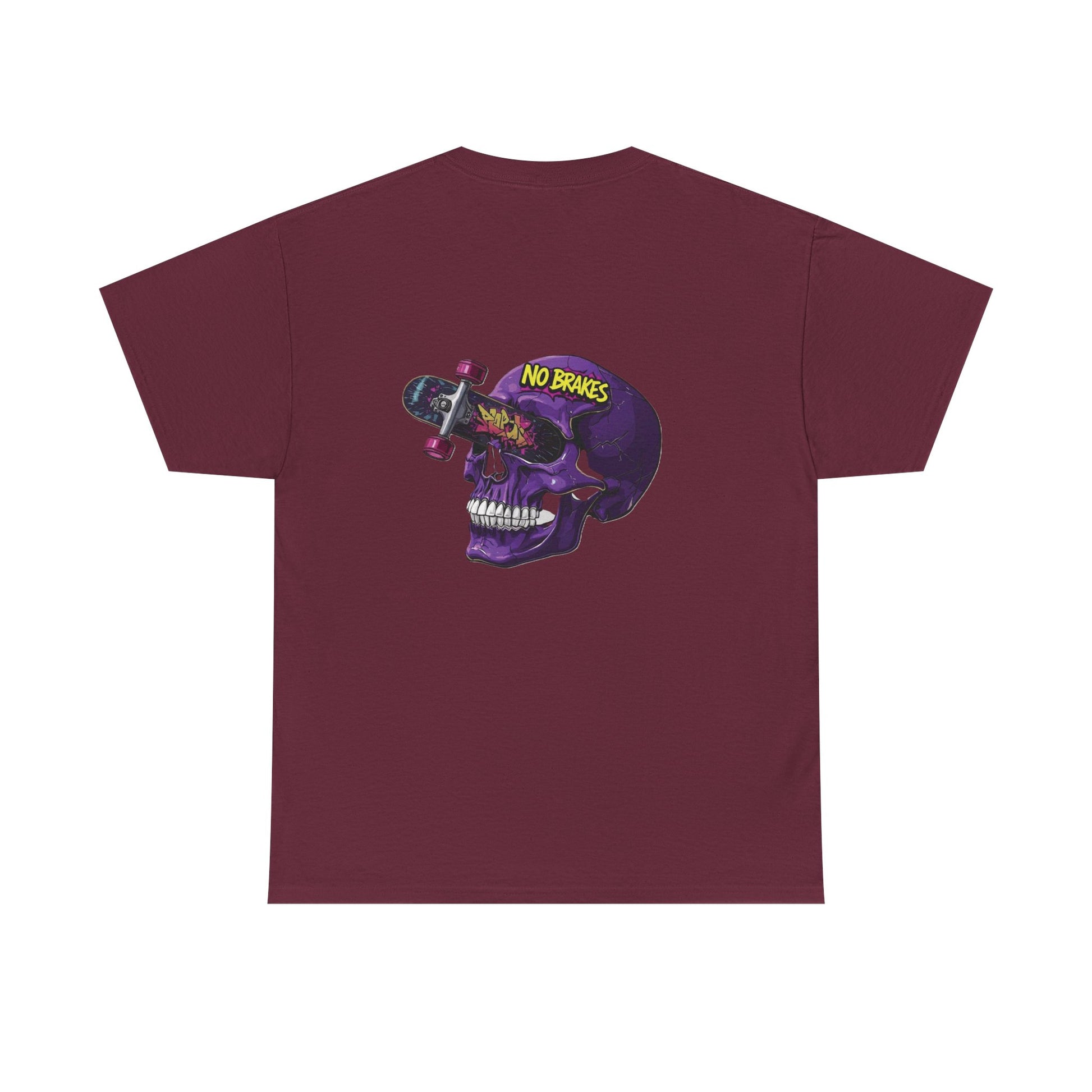 Skull Skateboard Tee — "No Brakes" Graphic Cotton Shirt Printify