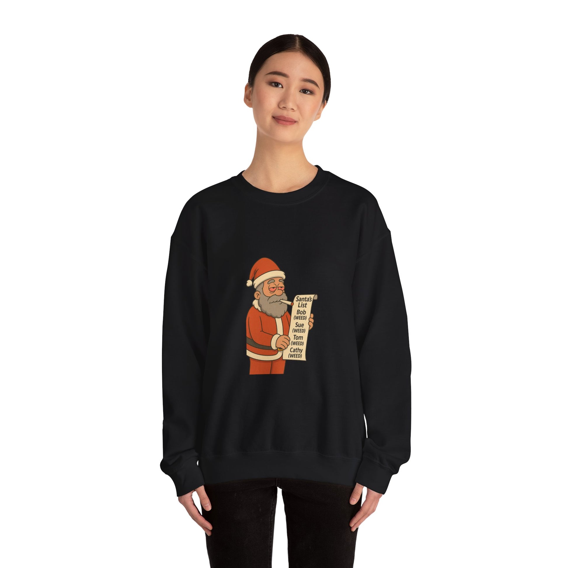 Santa Smoking Weed Holding Naughty & Nice List Crewneck Sweatshirt Printify