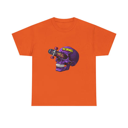 Skull Skateboard Graphic Tee — "No Brakes" Purple Skull Skate Shirt Printify