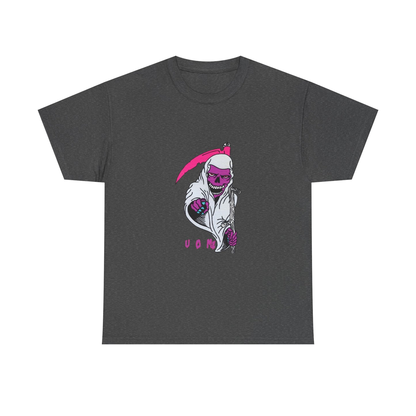Grim Reaper Graphic Tee — Neon Pink Scythe Skeleton UOME T-Shirt Printify