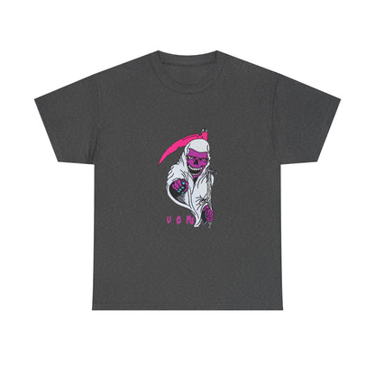 Grim Reaper Graphic Tee — Neon Pink Scythe Skeleton UOME T-Shirt Printify
