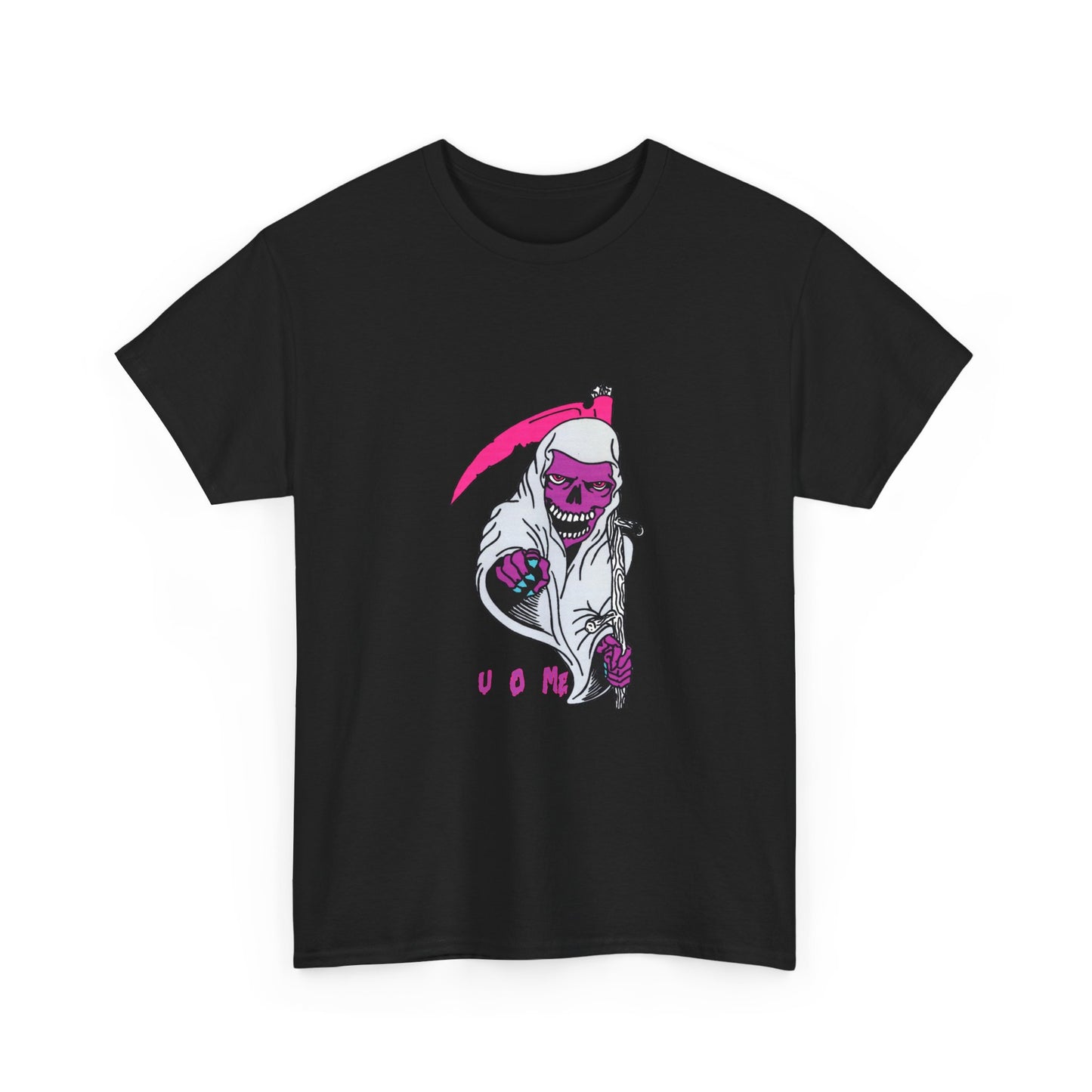 Grim Reaper Graphic Tee — Neon Pink Scythe Skeleton UOME T-Shirt Printify