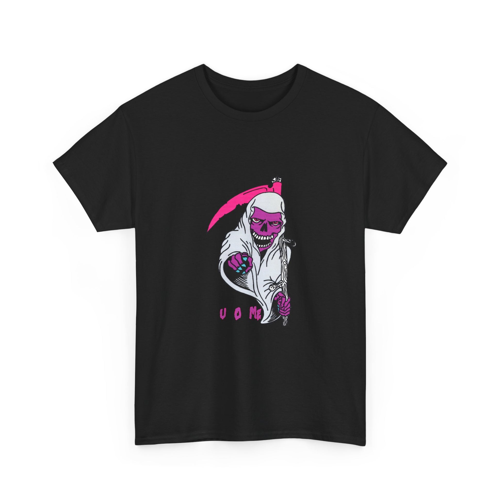 Grim Reaper Graphic Tee — Neon Pink Scythe Skeleton UOME T-Shirt Printify