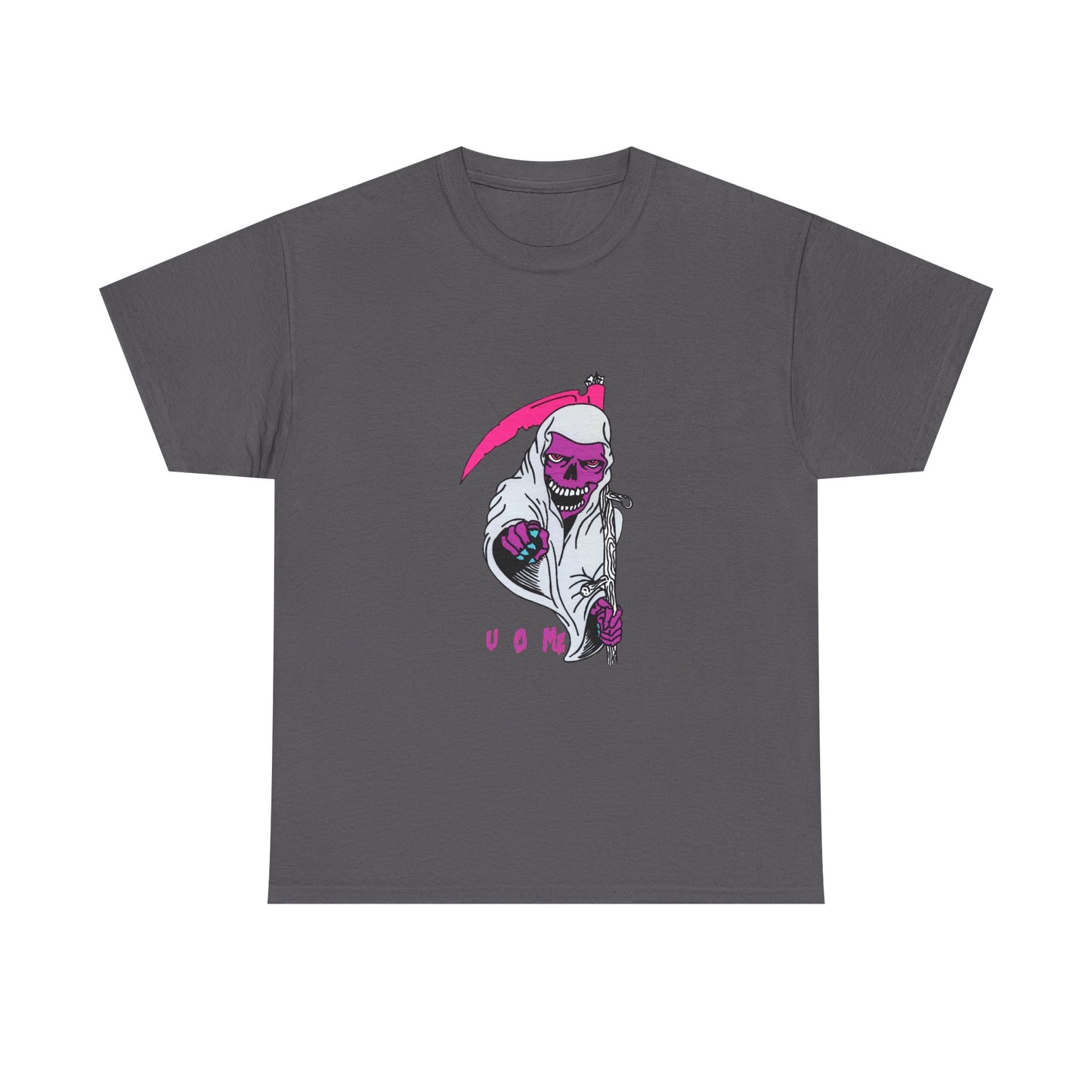 Grim Reaper Graphic Tee — Neon Pink Scythe Skeleton UOME T-Shirt Printify