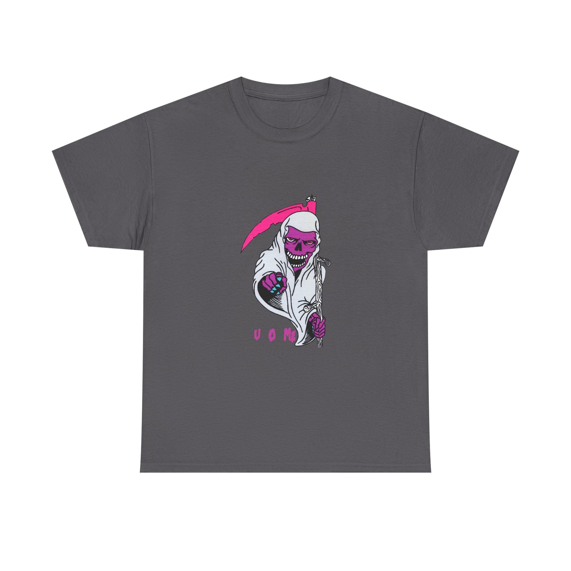 Grim Reaper Graphic Tee — Neon Pink Scythe Skeleton UOME T-Shirt Printify