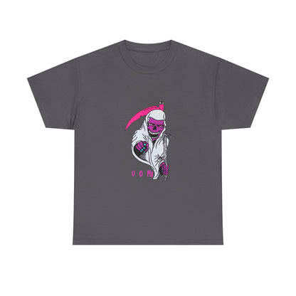 Grim Reaper Graphic Tee — Neon Pink Scythe Skeleton UOME T-Shirt Printify
