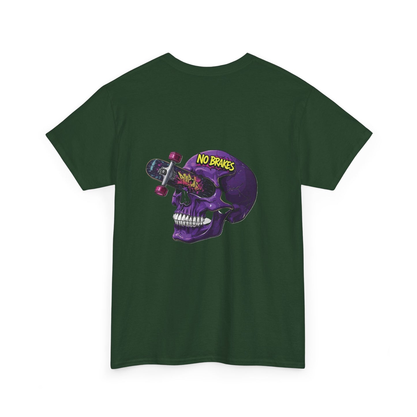 Skull Skateboard Tee — "No Brakes" Graphic Cotton Shirt Printify