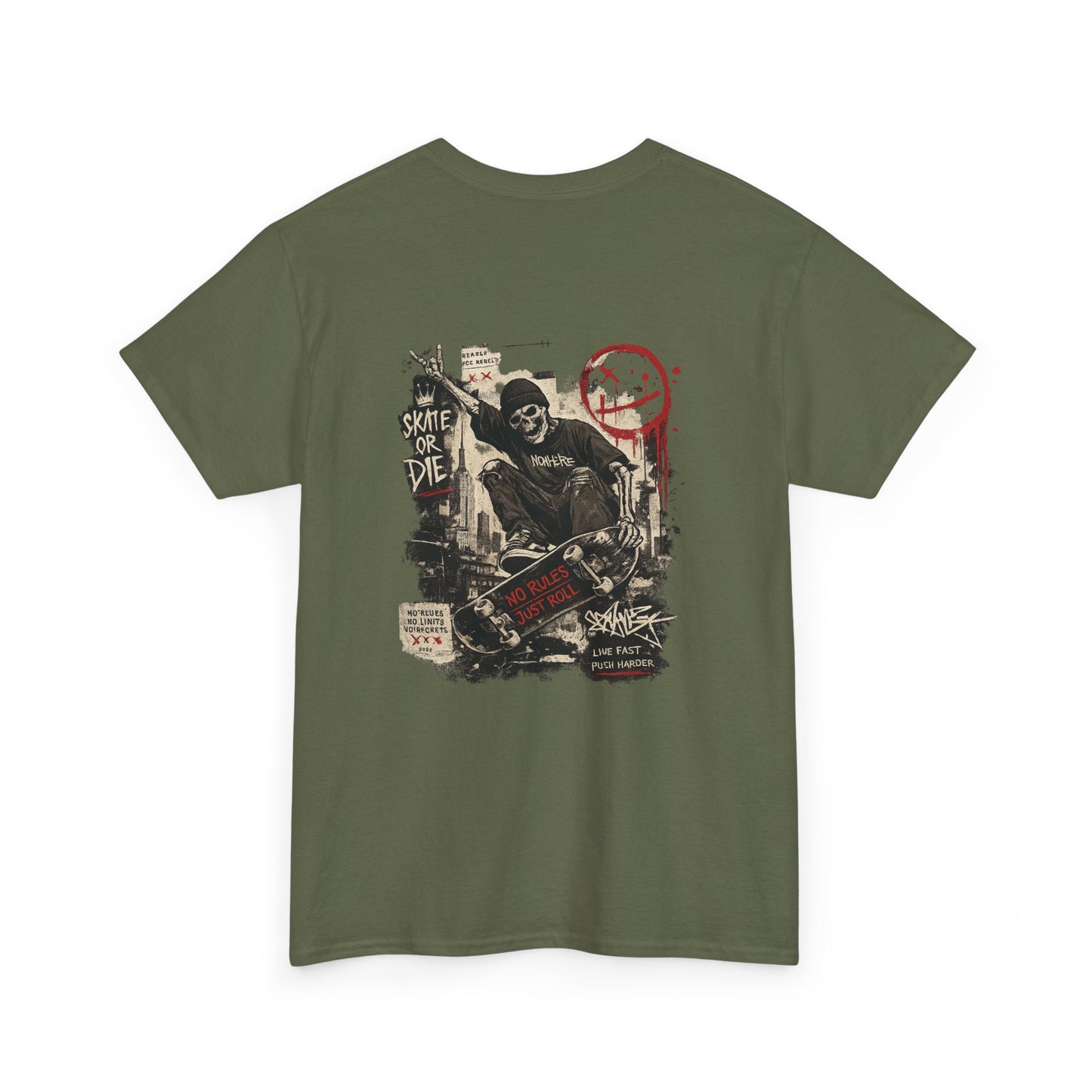 Grim Reaper Skateboard Graphic Tee – Vintage Punk Skate Shirt Printify