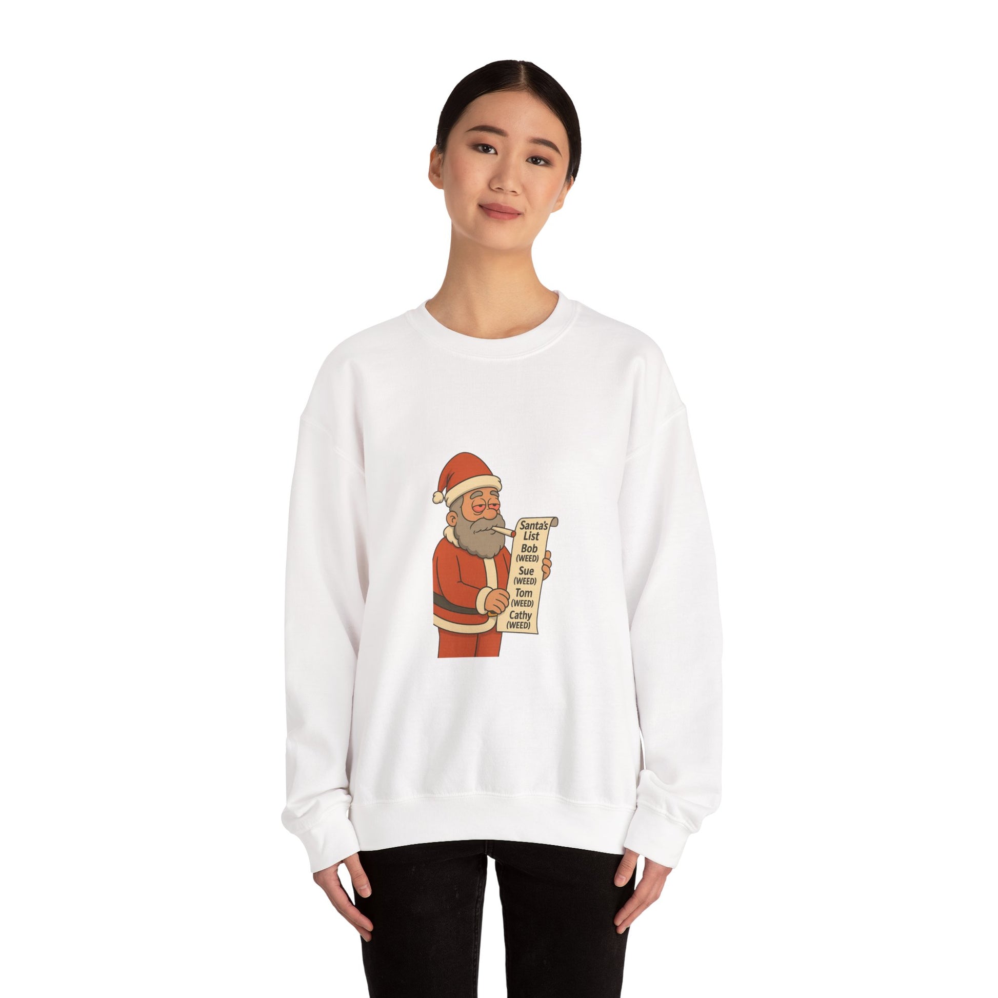 Santa Smoking Weed Holding Naughty & Nice List Crewneck Sweatshirt Printify