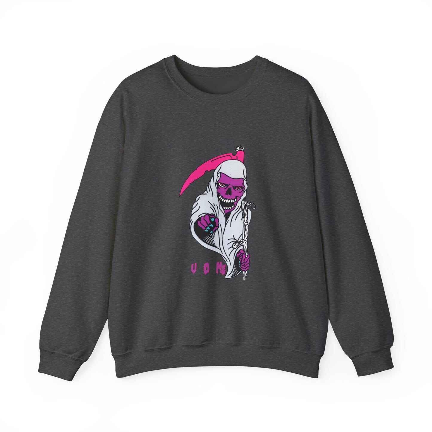Grinning Reaper Crewneck Sweatshirt — Neon Pink Skull UOME Printify