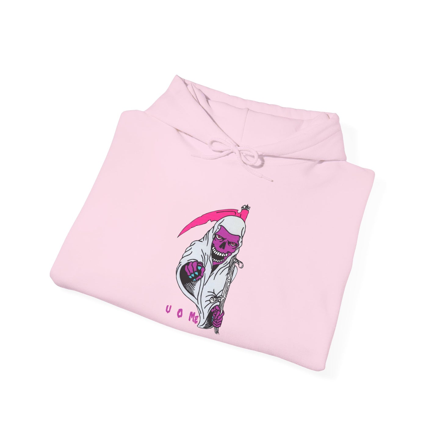 Hoodie — Pink Grim Reaper Illustration "UOme" Streetwear Pullover Printify