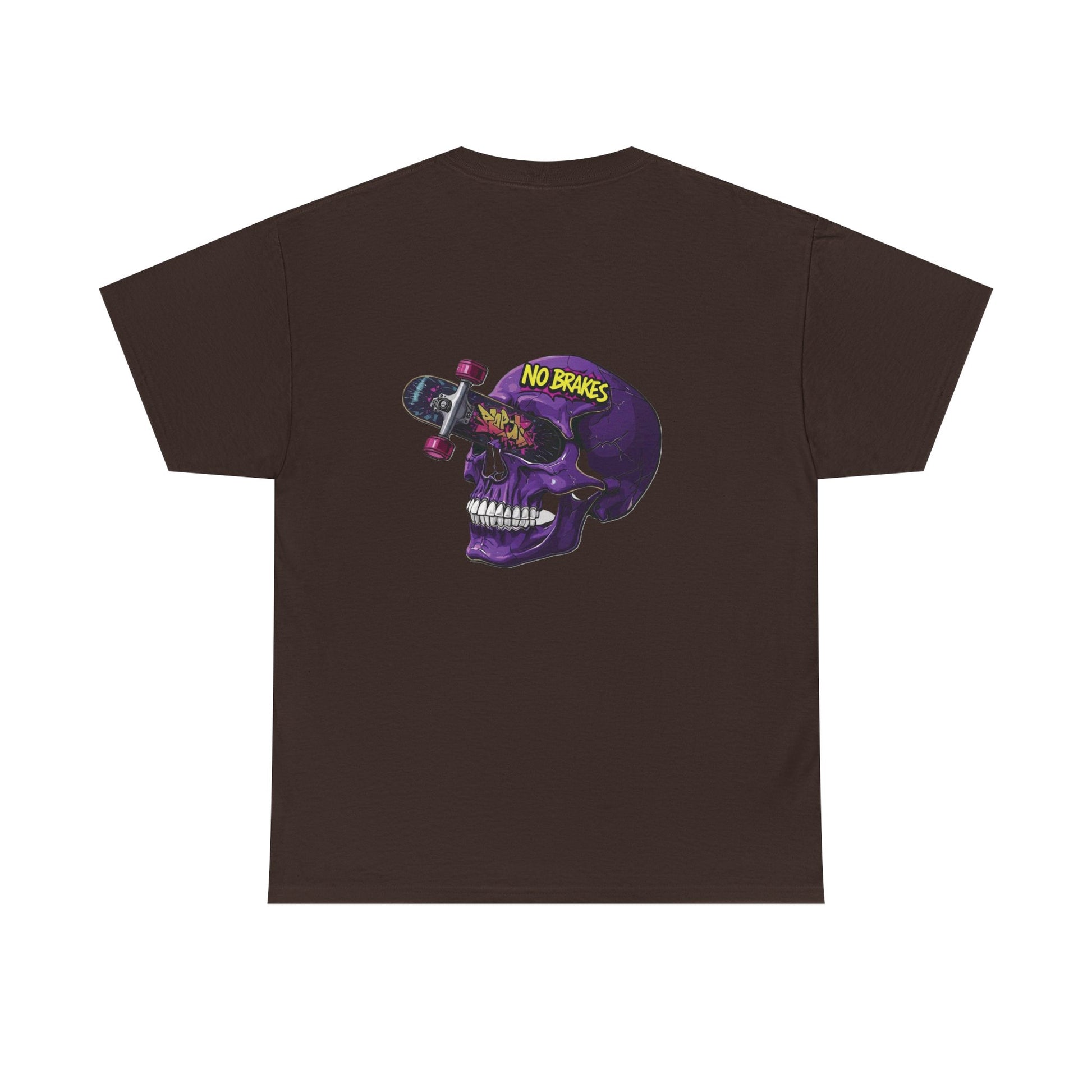 Skull Skateboard Tee — "No Brakes" Graphic Cotton Shirt Printify