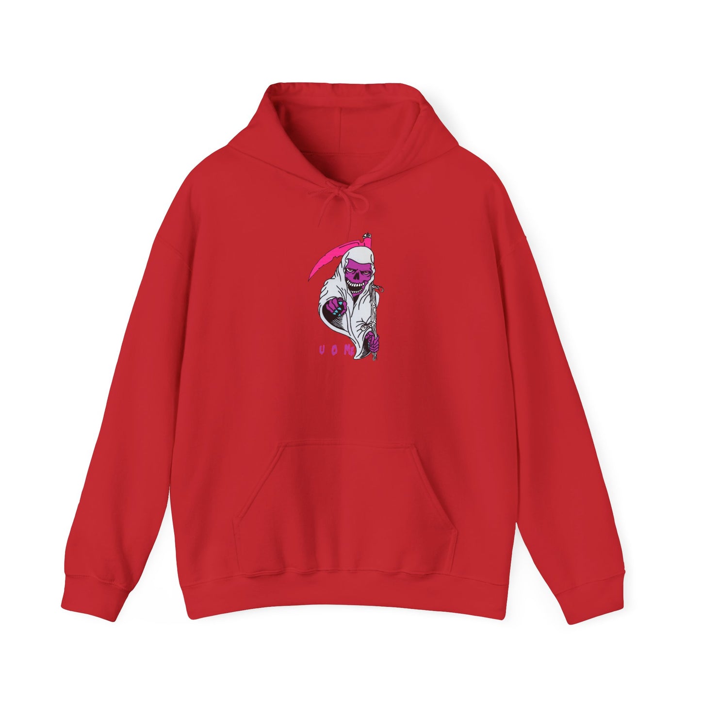 Hoodie — Pink Grim Reaper Illustration "UOme" Streetwear Pullover Printify