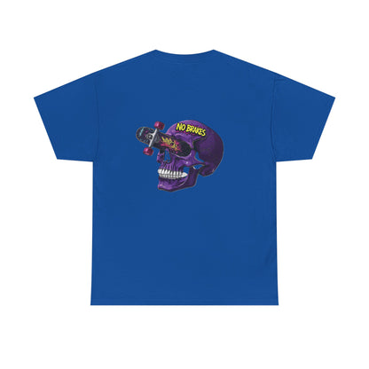 Skull Skateboard Tee — "No Brakes" Graphic Cotton Shirt Printify