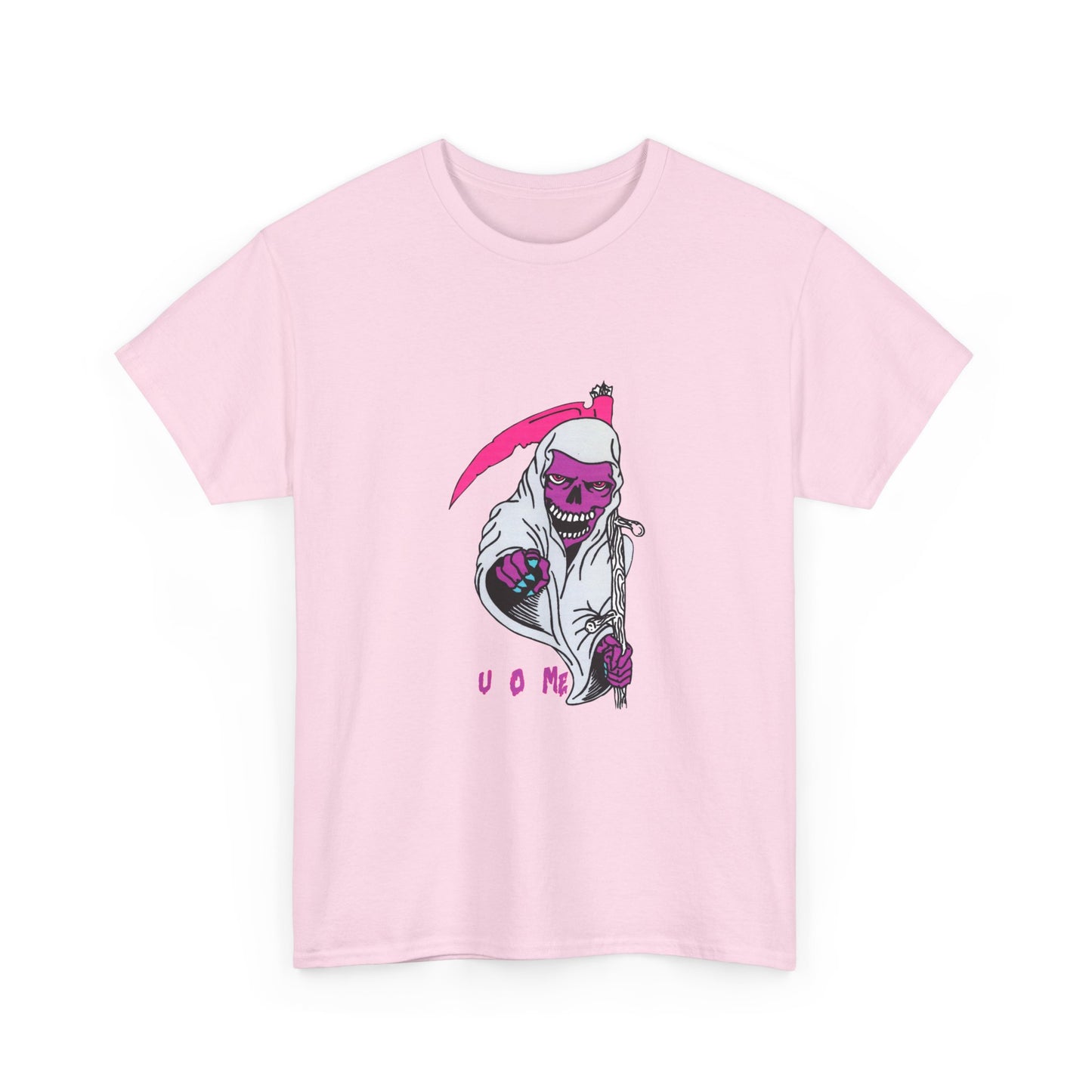 Grim Reaper Graphic Tee — Neon Pink Scythe Skeleton UOME T-Shirt Printify