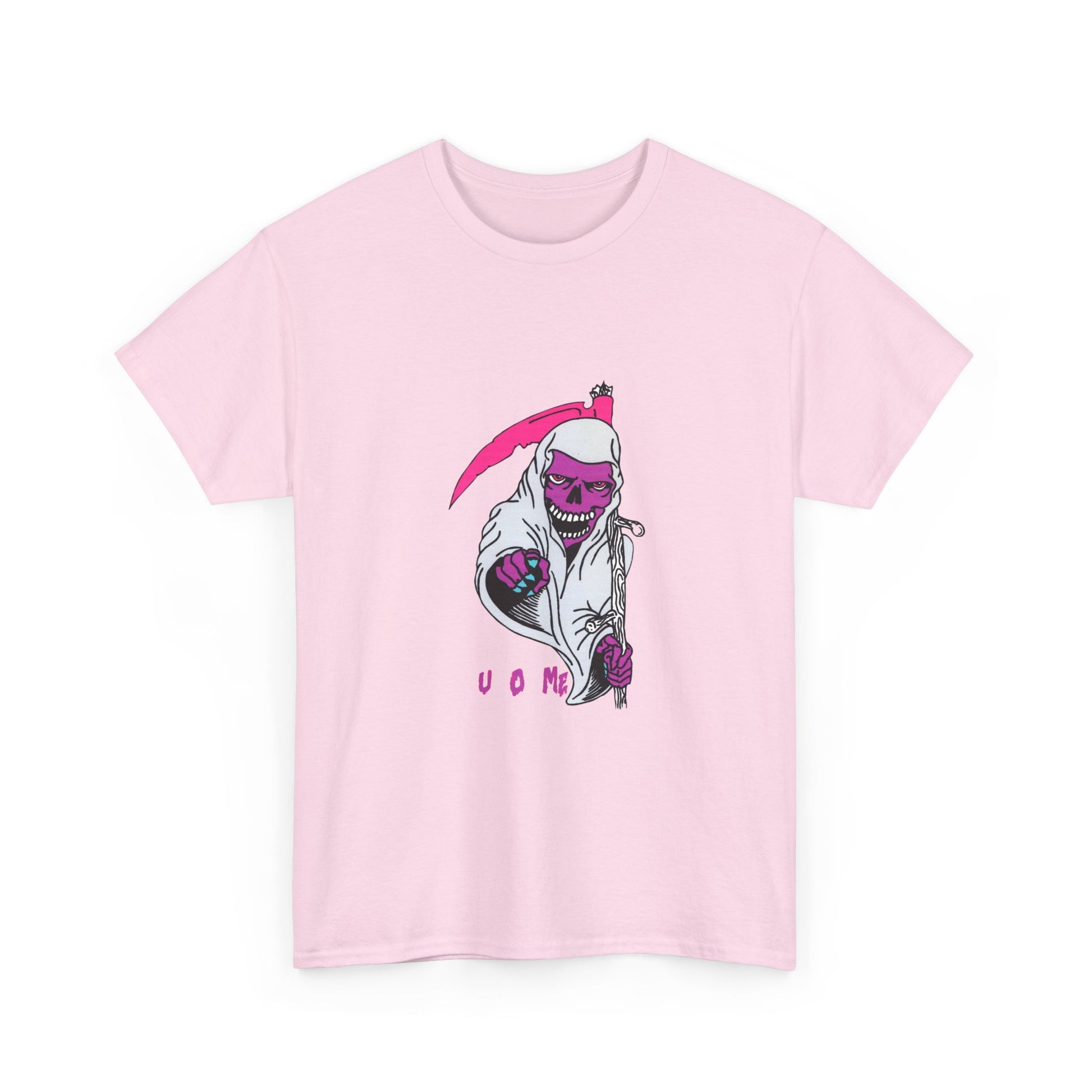 Grim Reaper Graphic Tee — Neon Pink Scythe Skeleton UOME T-Shirt Printify