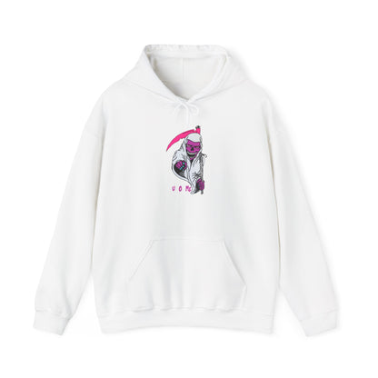 Hoodie — Pink Grim Reaper Illustration "UOme" Streetwear Pullover Printify
