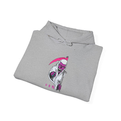 Hoodie — Pink Grim Reaper Illustration "UOme" Streetwear Pullover Printify