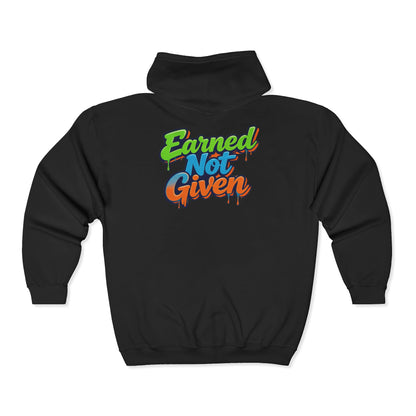 Earned Not Given Zip Hoodie — Motivational Full-Zip Hooded Sweatshirt Printify