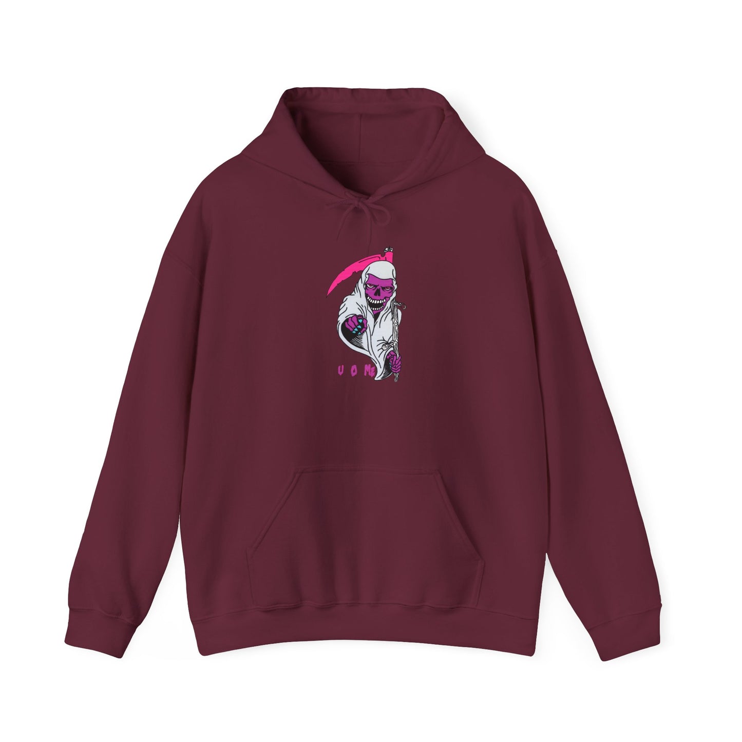 Hoodie — Pink Grim Reaper Illustration "UOme" Streetwear Pullover Printify