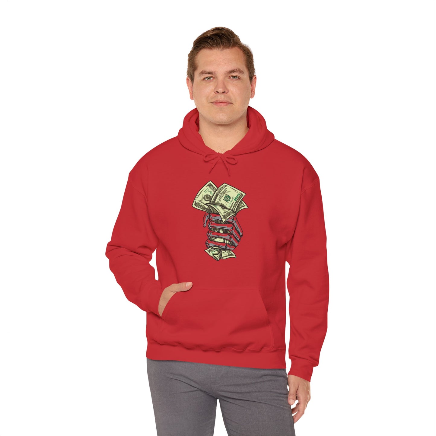 Custom Designed Heavy Blend™ Hooded Sweatshirt Skeletal Hand Gripping Stack of 100's front Printify