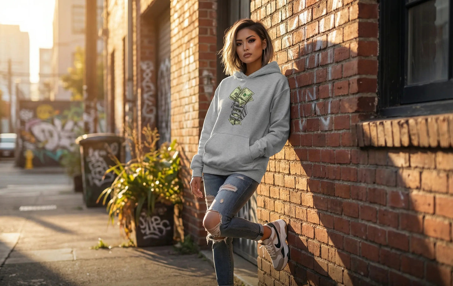 Hoodie — Pink Grim Reaper Illustration "UOme" Streetwear Pullover Printify