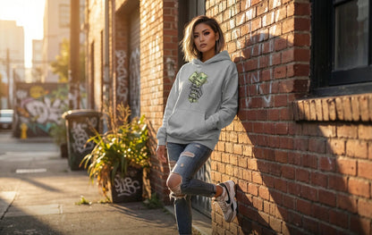 Hoodie — Pink Grim Reaper Illustration "UOme" Streetwear Pullover Printify