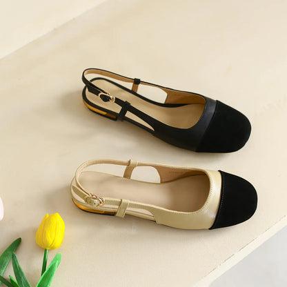 Retro Elastic Strap Slingback Low Heels for Women