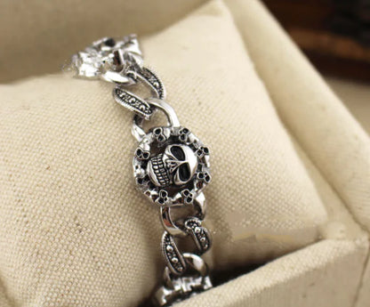 Men's Punk Metal Bracelet with Round Skull Charm